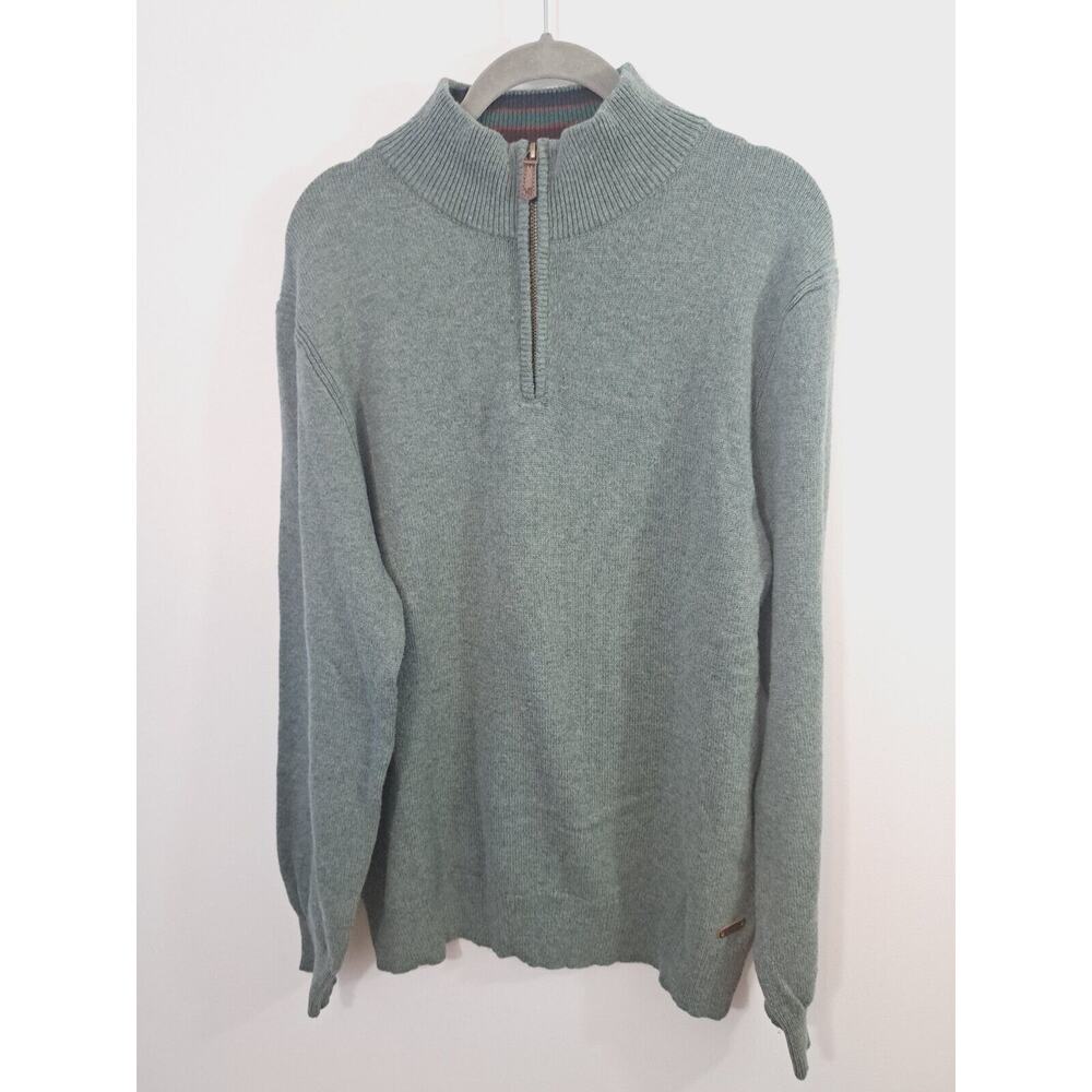 White Stuff Mens 1/4 Zip Light Green Lambswool Blend Sweater In Size Large